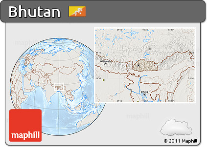 Shaded Relief Location Map of Bhutan, lighten