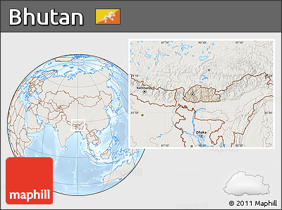 Shaded Relief Location Map of Bhutan, lighten
