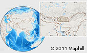 Shaded Relief Location Map of Bhutan, lighten, land only