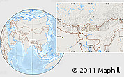 Shaded Relief Location Map of Bhutan, lighten