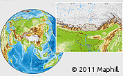 Shaded Relief Location Map of Bhutan, physical outside