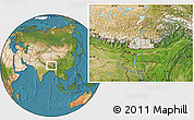 Shaded Relief Location Map of Bhutan, satellite outside