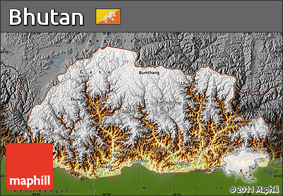 Physical Map of Bhutan, darken