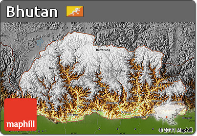 Physical Map of Bhutan, darken