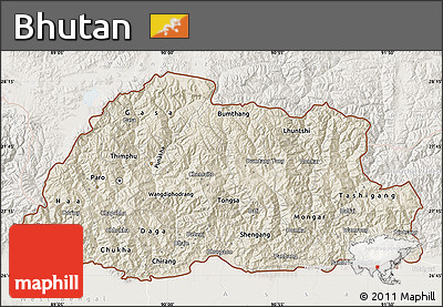 Shaded Relief Map of Bhutan, lighten