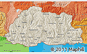 Shaded Relief Map of Bhutan, political outside