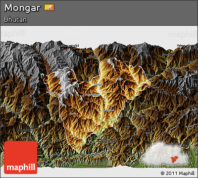Physical 3D Map of Mongar, darken