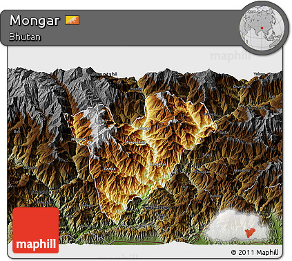 Physical 3D Map of Mongar, darken