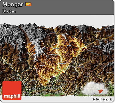 Physical 3D Map of Mongar, darken