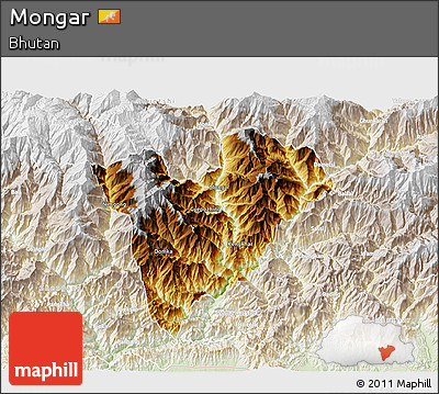 Physical 3D Map of Mongar, lighten