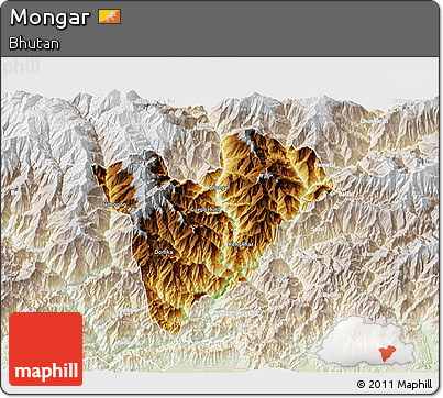 Physical 3D Map of Mongar, lighten