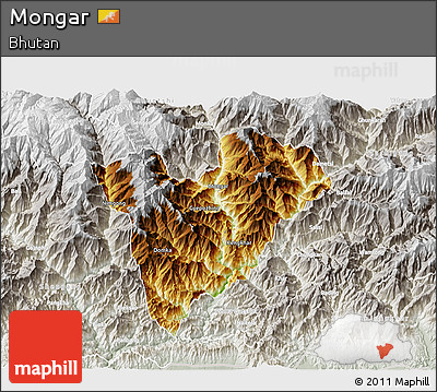 Physical 3D Map of Mongar, lighten, semi-desaturated
