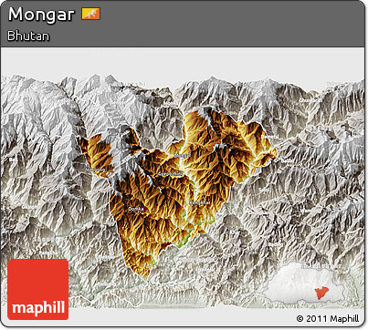 Physical 3D Map of Mongar, lighten, semi-desaturated
