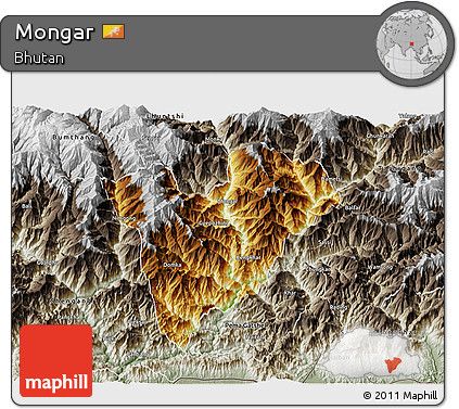 Physical 3D Map of Mongar, semi-desaturated