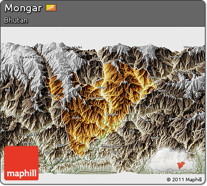 Physical 3D Map of Mongar, semi-desaturated