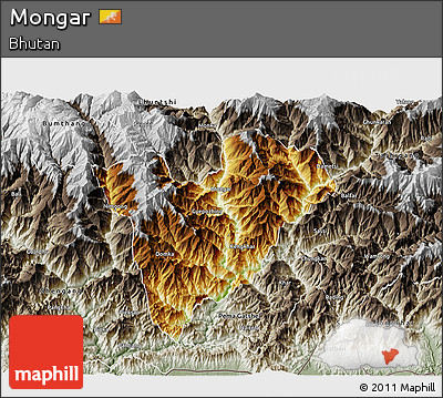Physical 3D Map of Mongar, semi-desaturated