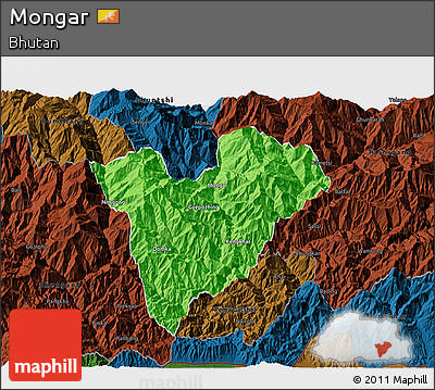 Political 3D Map of Mongar, darken