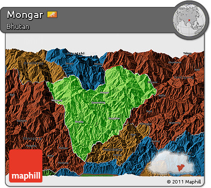 Political 3D Map of Mongar, darken