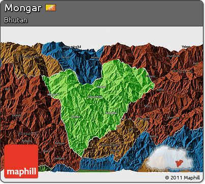 Political 3D Map of Mongar, darken
