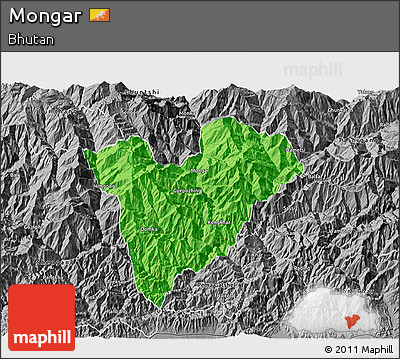 Political 3D Map of Mongar, desaturated