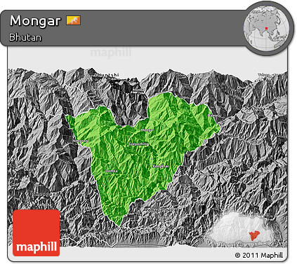 Political 3D Map of Mongar, desaturated