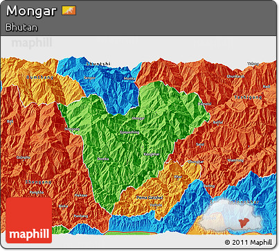 Political 3D Map of Mongar