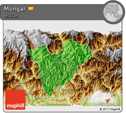 Political 3D Map of Mongar, physical outside