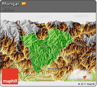 Political 3D Map of Mongar, physical outside