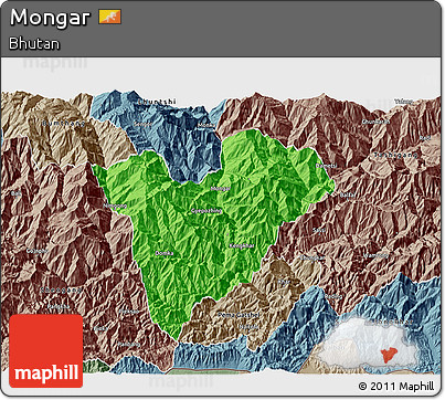 Political 3D Map of Mongar, semi-desaturated