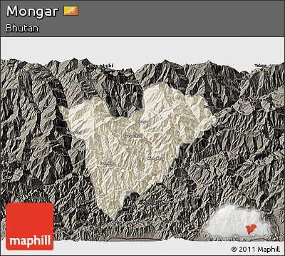 Shaded Relief 3D Map of Mongar, darken