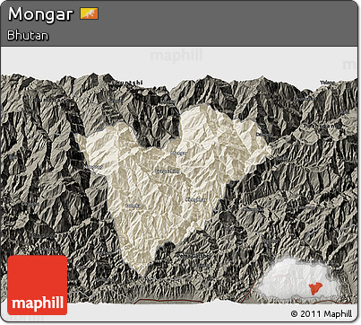 Shaded Relief 3D Map of Mongar, darken
