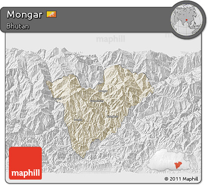 Shaded Relief 3D Map of Mongar, lighten, desaturated