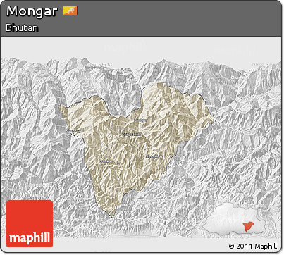 Shaded Relief 3D Map of Mongar, lighten, desaturated