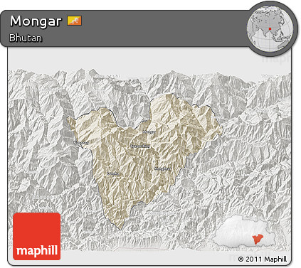 Shaded Relief 3D Map of Mongar, lighten, semi-desaturated