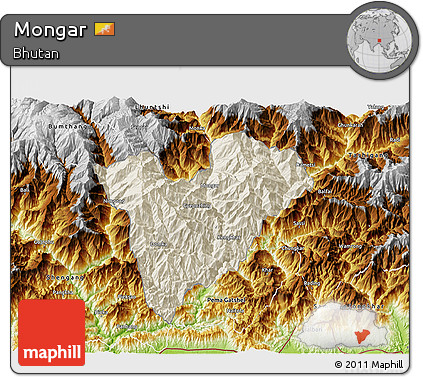 Shaded Relief 3D Map of Mongar, physical outside