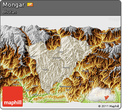 Shaded Relief 3D Map of Mongar, physical outside