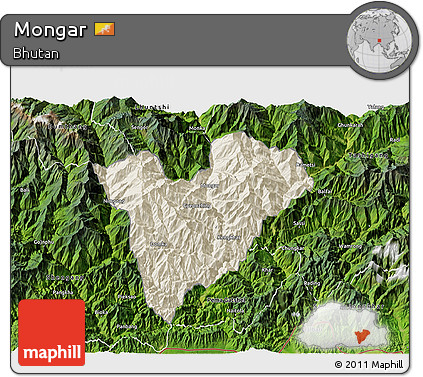 Shaded Relief 3D Map of Mongar, satellite outside
