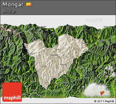 Shaded Relief 3D Map of Mongar, satellite outside