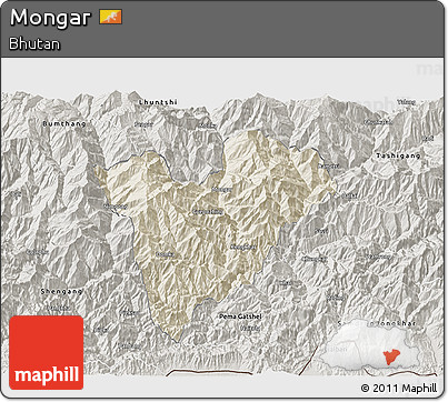 Shaded Relief 3D Map of Mongar, semi-desaturated