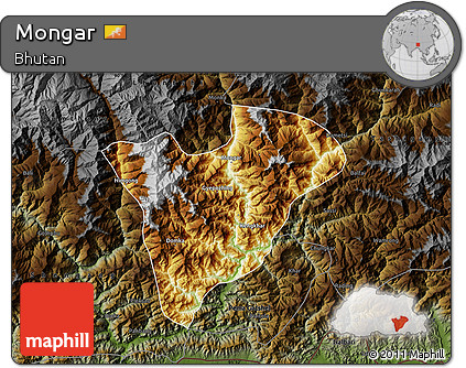 Physical Map of Mongar, darken