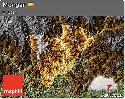 Physical Map of Mongar, darken