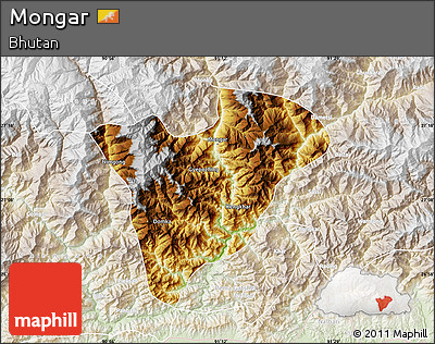 Physical Map of Mongar, lighten