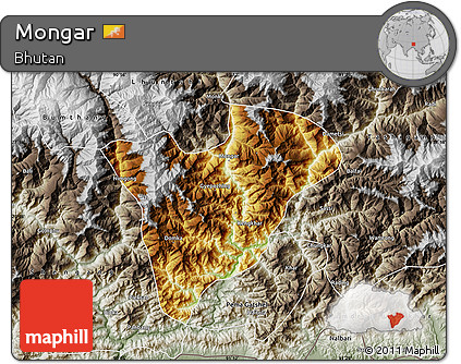 Physical Map of Mongar, semi-desaturated