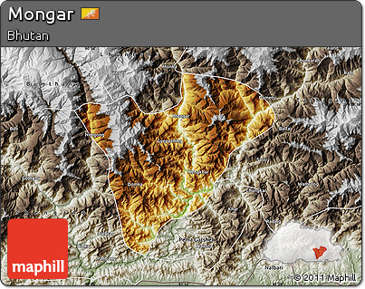 Physical Map of Mongar, semi-desaturated