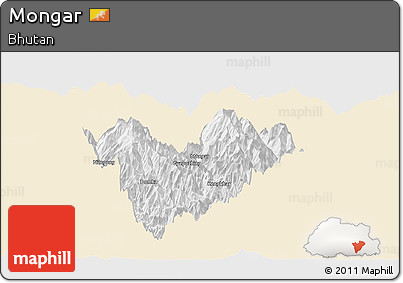 Classic Style Panoramic Map of Mongar, single color outside