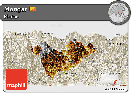 Physical Panoramic Map of Mongar, shaded relief outside