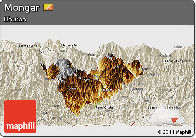 Physical Panoramic Map of Mongar, shaded relief outside