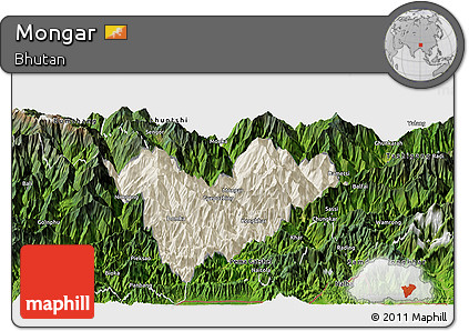 Shaded Relief Panoramic Map of Mongar, satellite outside