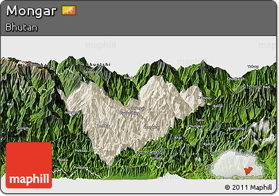 Shaded Relief Panoramic Map of Mongar, satellite outside