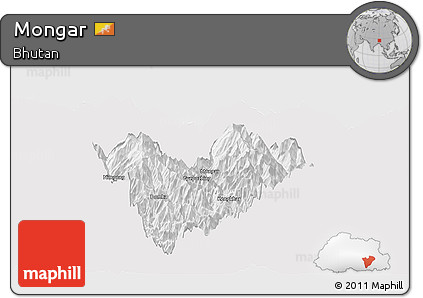 Silver Style Panoramic Map of Mongar, single color outside